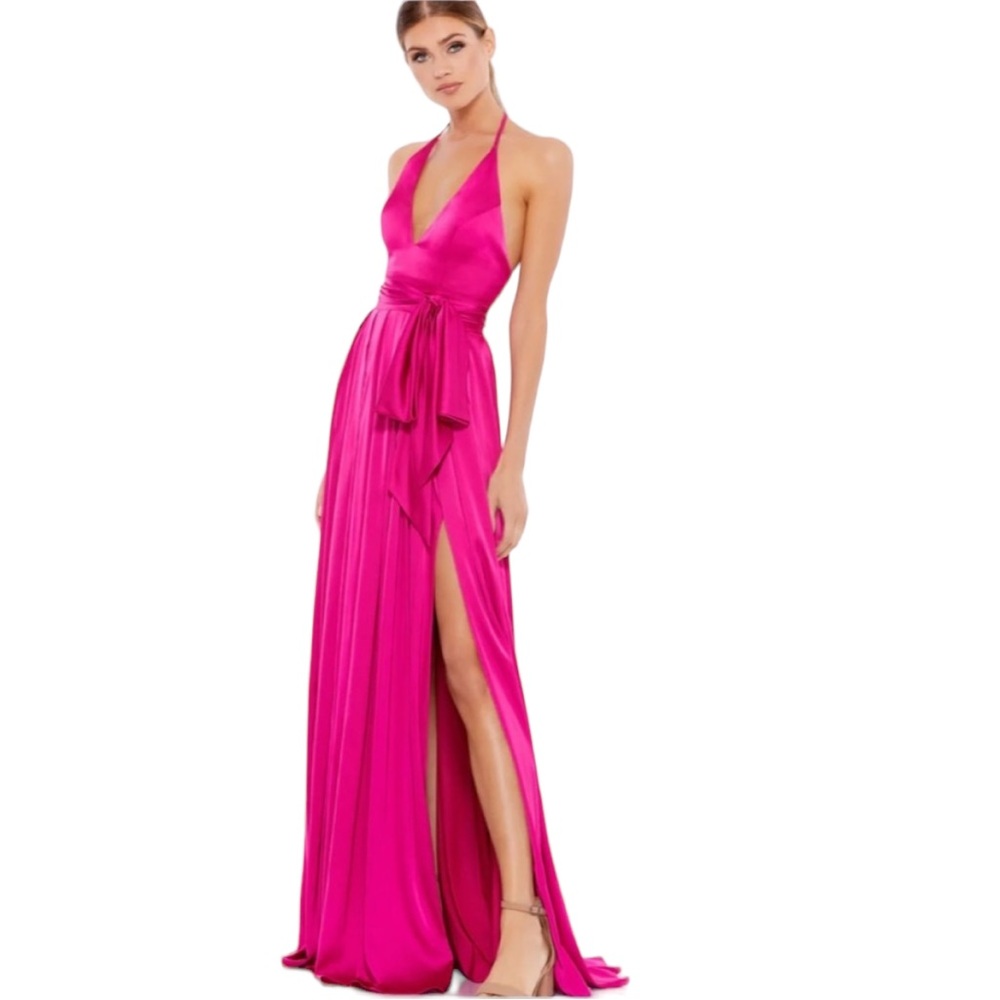 NEW IEENA Mac Duggal Pink satin halter bow Gown Dress size 12